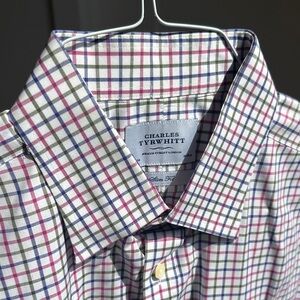Charles Tyrwhitt Red and Blue Plaid Men's Shirt